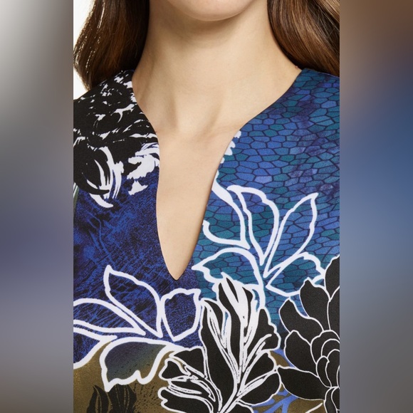 Connected Apparel Periwinkle Floral Comfy Sheath Work Dress - Picture 6 of 11